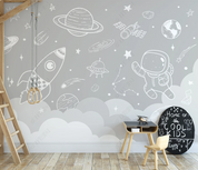 3D Freehand Sketching Spaceman Rocket The Earth Star Wall Mural Wallpaper YXL 275- Jess Art Decoration