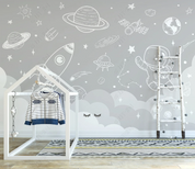 3D Freehand Sketching Spaceman Rocket The Earth Star Wall Mural Wallpaper YXL 275- Jess Art Decoration