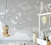 3D Freehand Sketching Spaceman Rocket The Earth Star Wall Mural Wallpaper YXL 275- Jess Art Decoration
