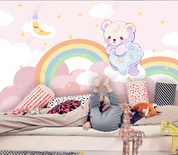 3D Cartoon Little Bear Pink Rainbow Moon Wall Mural Wallpaper YXL 294- Jess Art Decoration