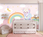 3D Cartoon Little Bear Pink Rainbow Moon Wall Mural Wallpaper YXL 294- Jess Art Decoration