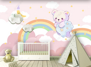 3D Cartoon Little Bear Pink Rainbow Moon Wall Mural Wallpaper YXL 294- Jess Art Decoration