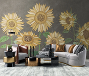 3D Plant Sunflower Yellow Greenery Wall Mural Wallpaper YXL 230- Jess Art Decoration