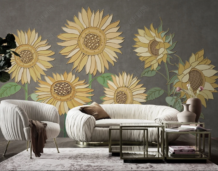 3D Plant Sunflower Yellow Greenery Wall Mural Wallpaper YXL 230- Jess Art Decoration