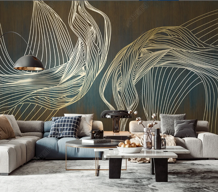 3D Abstract Line Golden Wall Mural Wallpaper YXL 332- Jess Art Decoration