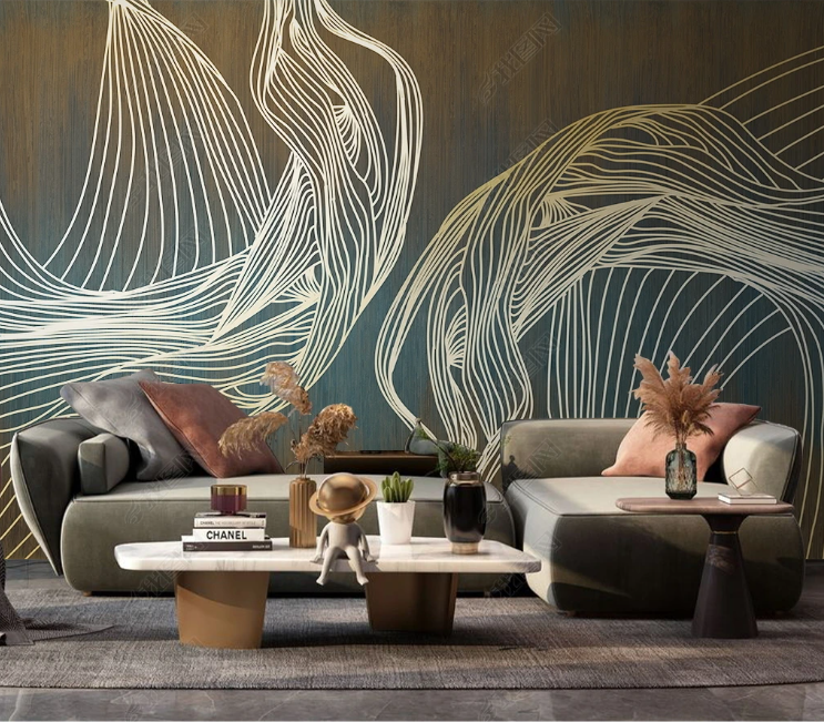 3D Abstract Line Golden Wall Mural Wallpaper YXL 332- Jess Art Decoration