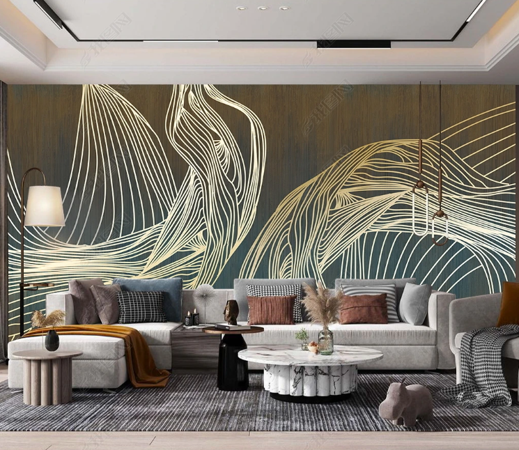 3D Abstract Line Golden Wall Mural Wallpaper YXL 332- Jess Art Decoration