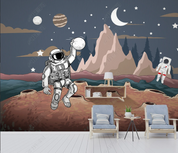 3D Line Spaceman Rocket The Earth Star Moon Wall Mural Wallpaper YXL 342- Jess Art Decoration