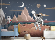 3D Line Spaceman Rocket The Earth Star Moon Wall Mural Wallpaper YXL 342- Jess Art Decoration