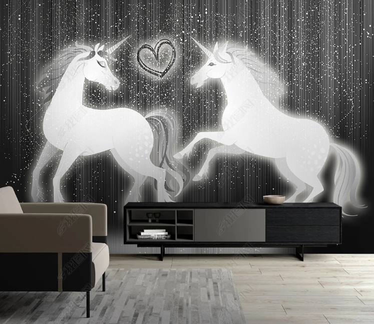 3D Animal Unicorn Love White Wall Mural Wallpaper YXL 345- Jess Art Decoration