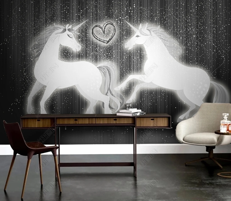 3D Animal Unicorn Love White Wall Mural Wallpaper YXL 345- Jess Art Decoration