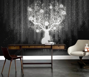3D Animal Elk White Floral Wall Mural Wallpaper YXL 349- Jess Art Decoration