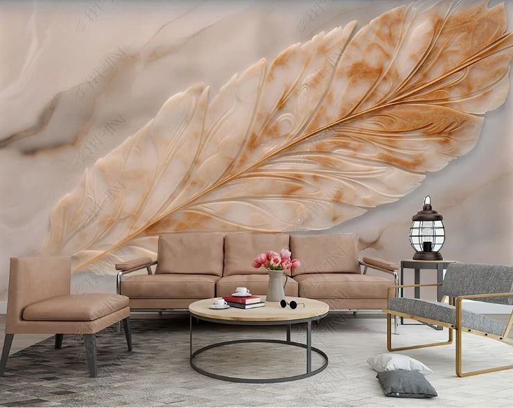 3D Marbling Feather Plant Golden Wall Mural Wallpaper YXL 358- Jess Art Decoration