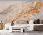 3D Marbling Feather Plant Golden Wall Mural Wallpaper YXL 358- Jess Art Decoration
