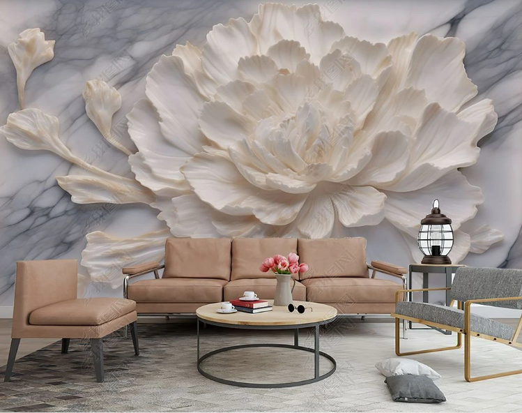 3D Marbling Floral Lvory White Wall Mural Wallpaper YXL 359- Jess Art Decoration