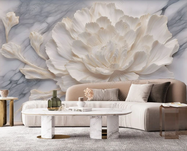 3D Marbling Floral Lvory White Wall Mural Wallpaper YXL 359- Jess Art Decoration