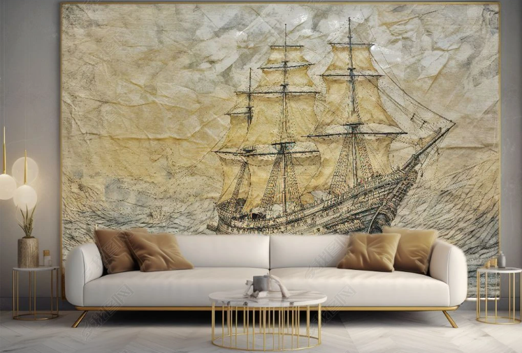 3D Oil Painting Sailing Mosaic Ocean Wall Mural Wallpaper YXL 385- Jess Art Decoration