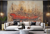 3D Oil Painting Ship Red Fog Wall Mural Wallpaper YXL 386- Jess Art Decoration