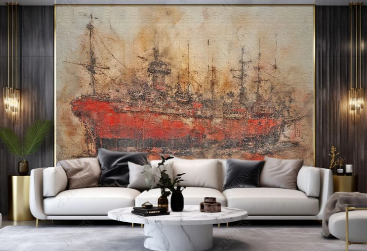 3D Oil Painting Ship Red Fog Wall Mural Wallpaper YXL 386- Jess Art Decoration