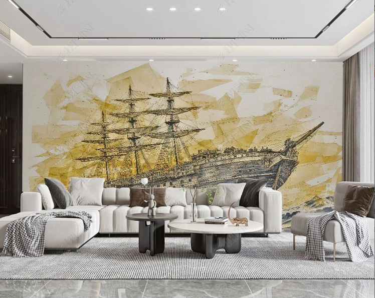 3D Oil Painting Sailing Ocean Golden Wall Mural Wallpaper YXL 388- Jess Art Decoration
