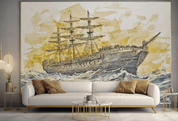 3D Oil Painting Sailing Ocean Golden Wall Mural Wallpaper YXL 388- Jess Art Decoration