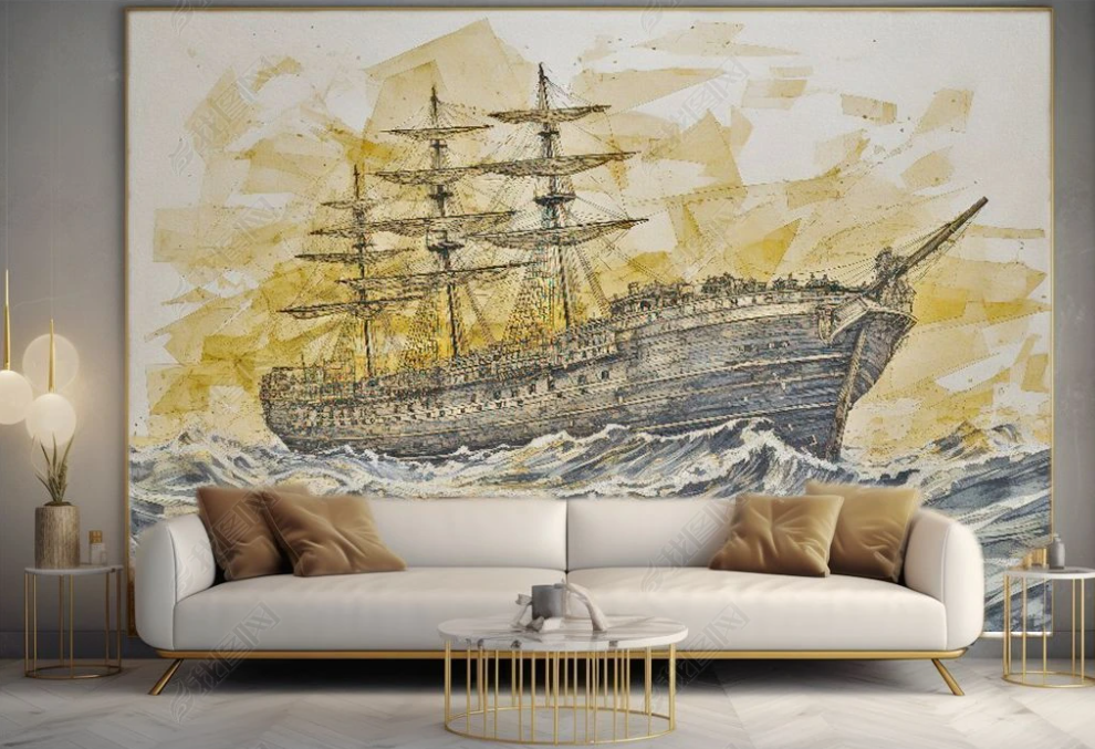 3D Oil Painting Sailing Ocean Golden Wall Mural Wallpaper YXL 388- Jess Art Decoration