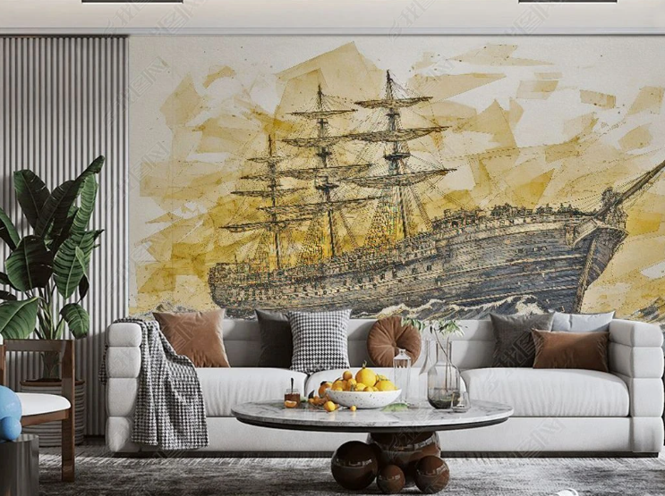 3D Oil Painting Sailing Ocean Golden Wall Mural Wallpaper YXL 388- Jess Art Decoration