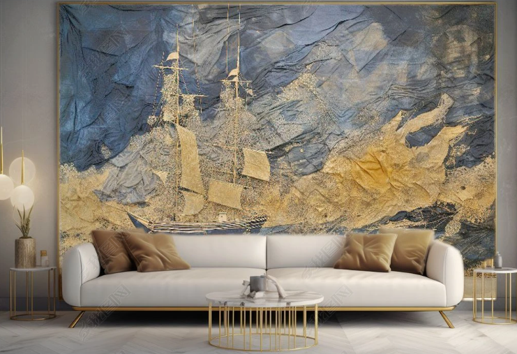 3D Oil Painting Sailing Golden Ocean Wall Mural Wallpaper YXL 389- Jess Art Decoration