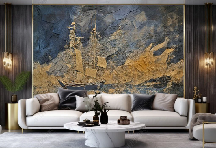 3D Oil Painting Sailing Golden Ocean Wall Mural Wallpaper YXL 389- Jess Art Decoration
