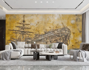 3D Oil Painting Ship Golden Ocean Wall Mural Wallpaper YXL 390- Jess Art Decoration