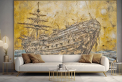 3D Oil Painting Ship Golden Ocean Wall Mural Wallpaper YXL 390- Jess Art Decoration