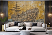 3D Oil Painting Ship Golden Ocean Wall Mural Wallpaper YXL 390- Jess Art Decoration