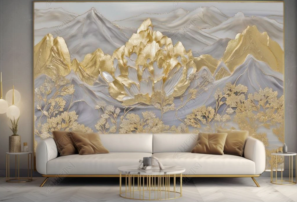 3D Stereoscopic Mountain Golden Tree Leaf Wall Mural Wallpaper YXL 402- Jess Art Decoration