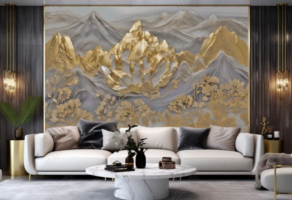 3D Stereoscopic Mountain Golden Tree Leaf Wall Mural Wallpaper YXL 402- Jess Art Decoration