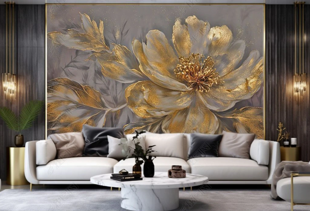 3D Stereoscopic Golden Flower Golden Wall Mural Wallpaper YXL 406- Jess Art Decoration