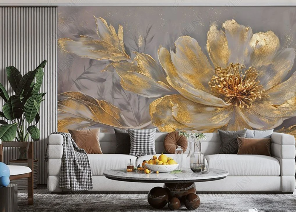 3D Stereoscopic Golden Flower Golden Wall Mural Wallpaper YXL 406- Jess Art Decoration