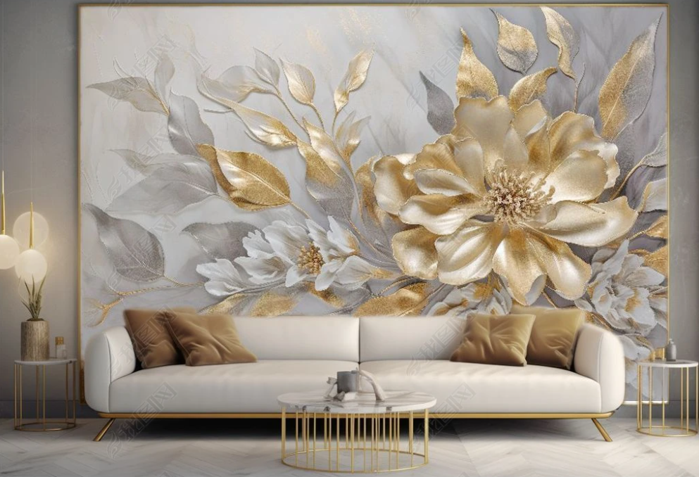 3D Stereoscopic Golden Flower Leaf Wall Mural Wallpaper YXL 408- Jess Art Decoration