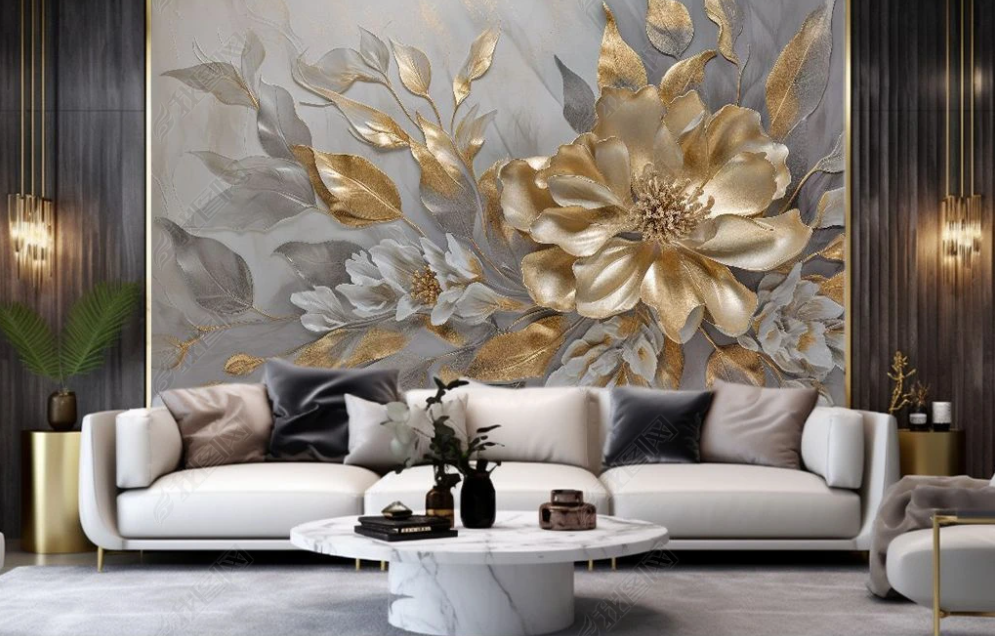 3D Stereoscopic Golden Flower Leaf Wall Mural Wallpaper YXL 408- Jess Art Decoration