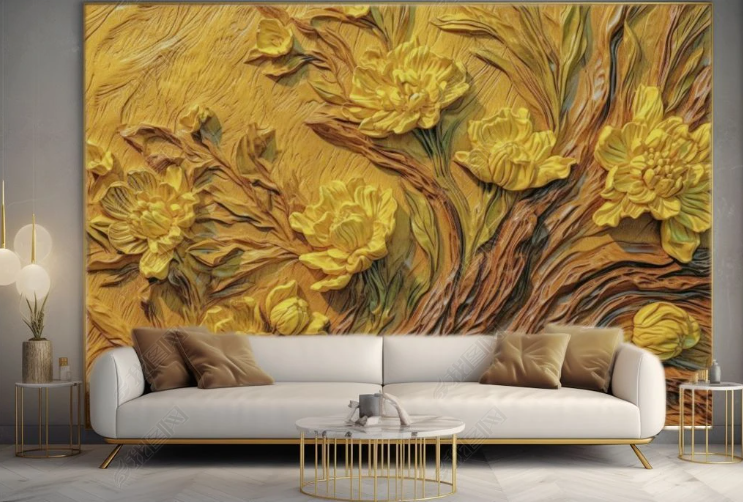 3D Flowers Stereoscopic Relief Yellow Wood Grain Wall Mural Wallpaper YXL 1881