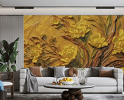 3D Flowers Stereoscopic Relief Yellow Wood Grain Wall Mural Wallpaper YXL 1881
