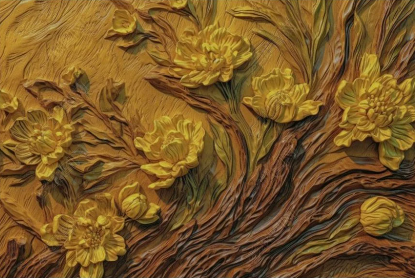 3D Flowers Stereoscopic Relief Yellow Wood Grain Wall Mural Wallpaper YXL 1881
