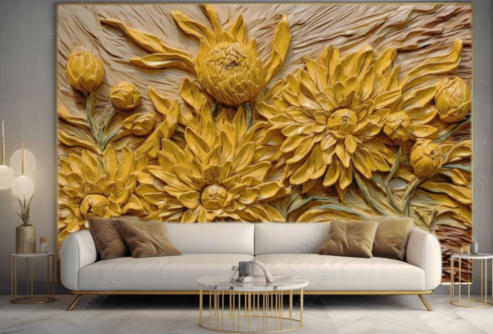 3D Flowers Stereoscopic Relief Yellow Chrysanthemum Wall Mural Wallpaper YXL 1886