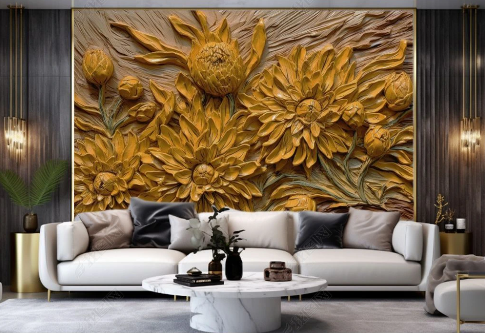3D Flowers Stereoscopic Relief Yellow Chrysanthemum Wall Mural Wallpaper YXL 1886