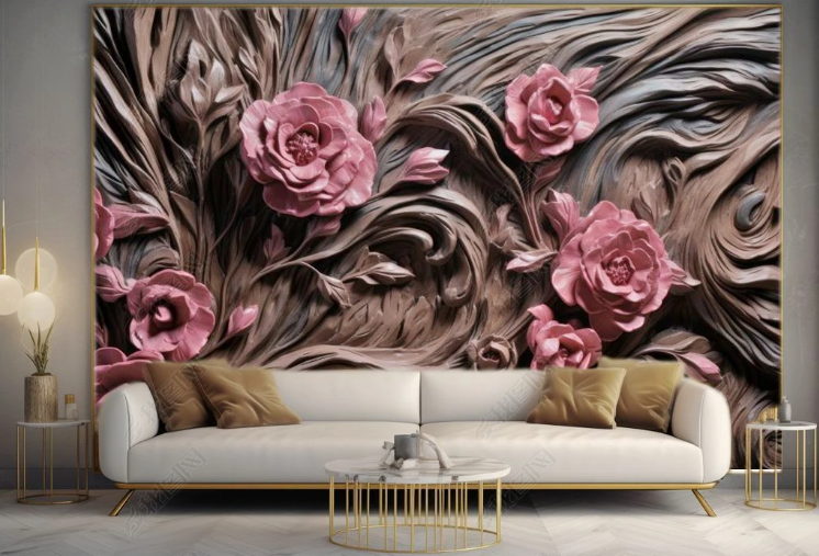 3D Flowers Stereoscopic Relief Pink Rose Wall Mural Wallpaper YXL 1889