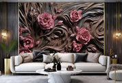 3D Flowers Stereoscopic Relief Pink Rose Wall Mural Wallpaper YXL 1889