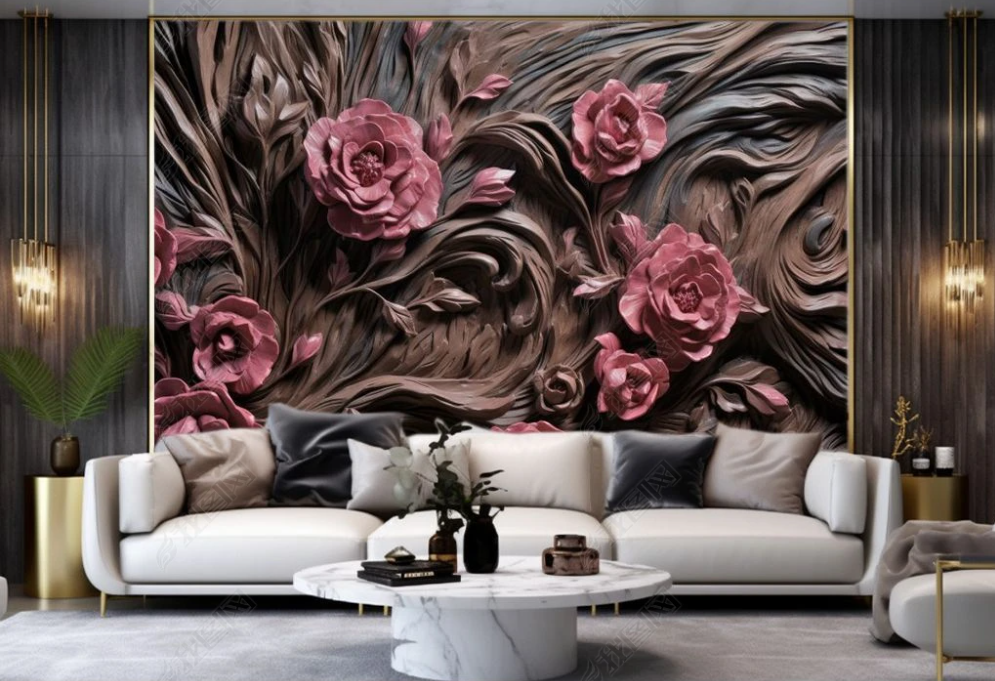 3D Flowers Stereoscopic Relief Pink Rose Wall Mural Wallpaper YXL 1889
