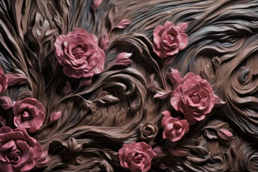3D Flowers Stereoscopic Relief Pink Rose Wall Mural Wallpaper YXL 1889