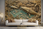 3D Animal Relief Whale Stereoscopic Wall Mural Wallpaper YXL 1893