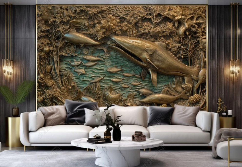 3D Animal Relief Whale Stereoscopic Wall Mural Wallpaper YXL 1893