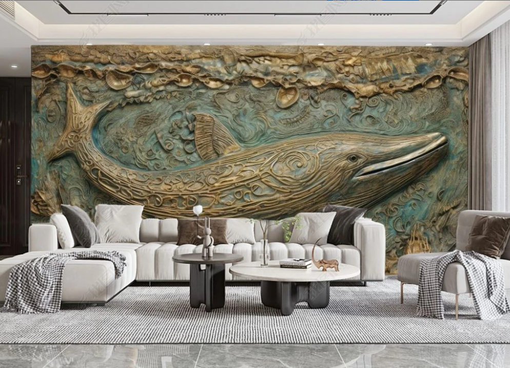 3D Animal Relief Whale Stereoscopic Wall Mural Wallpaper YXL 1894